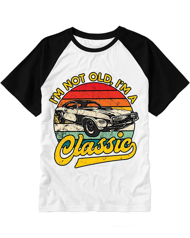 Vintage Rainbow Sunset Classic Car Graphic Raglan Tee