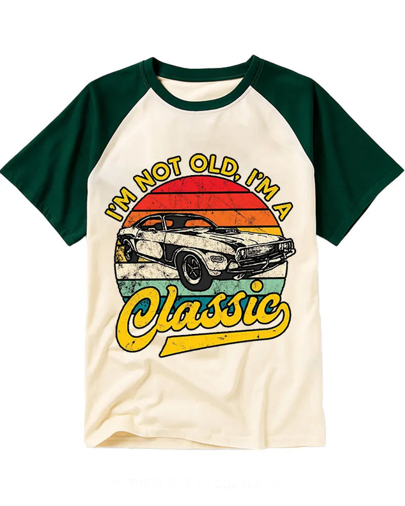 Vintage Rainbow Sunset Classic Car Graphic Raglan Tee