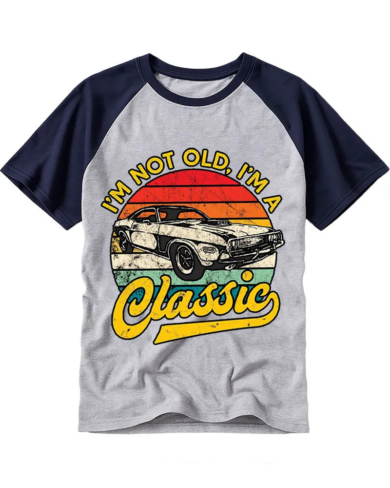Vintage Rainbow Sunset Classic Car Graphic Raglan Tee
