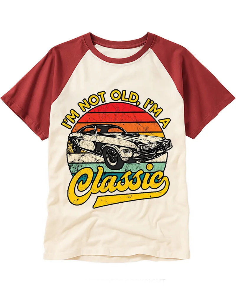 Vintage Rainbow Sunset Classic Car Graphic Raglan Tee
