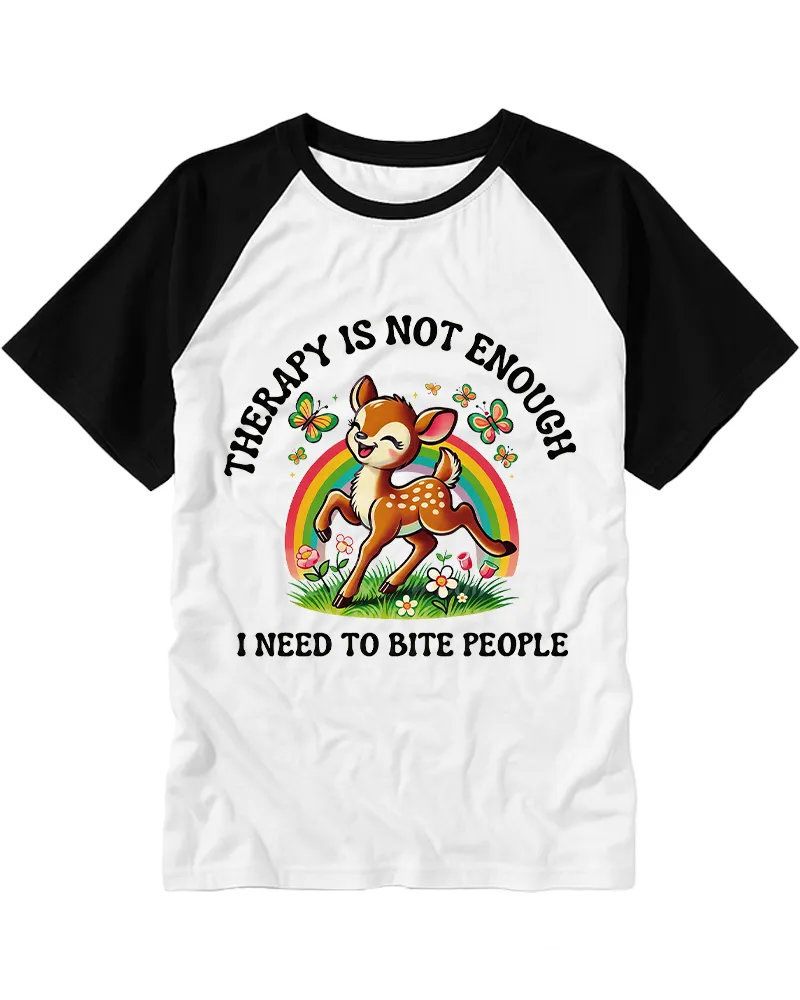 Cute but Unhinged Rainbow Fawn Cotton Baseball Tee