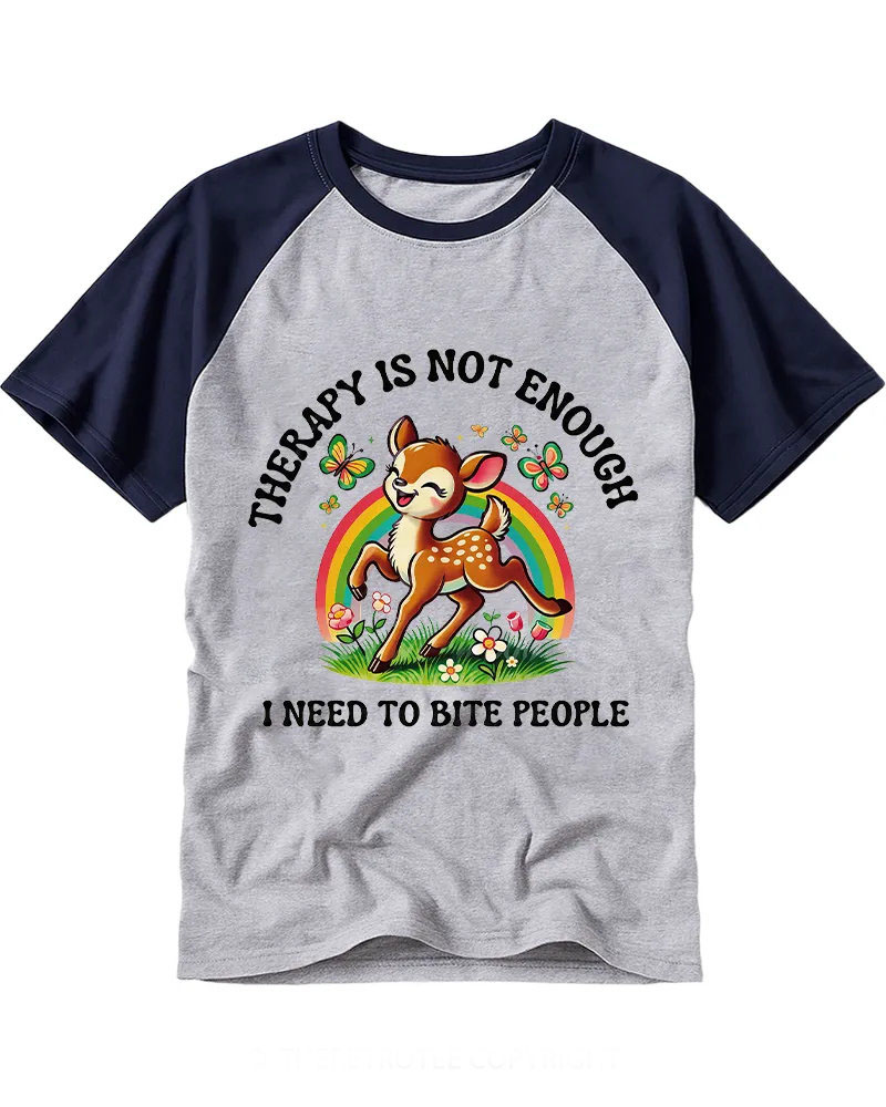 Cute but Unhinged Rainbow Fawn Cotton Baseball Tee