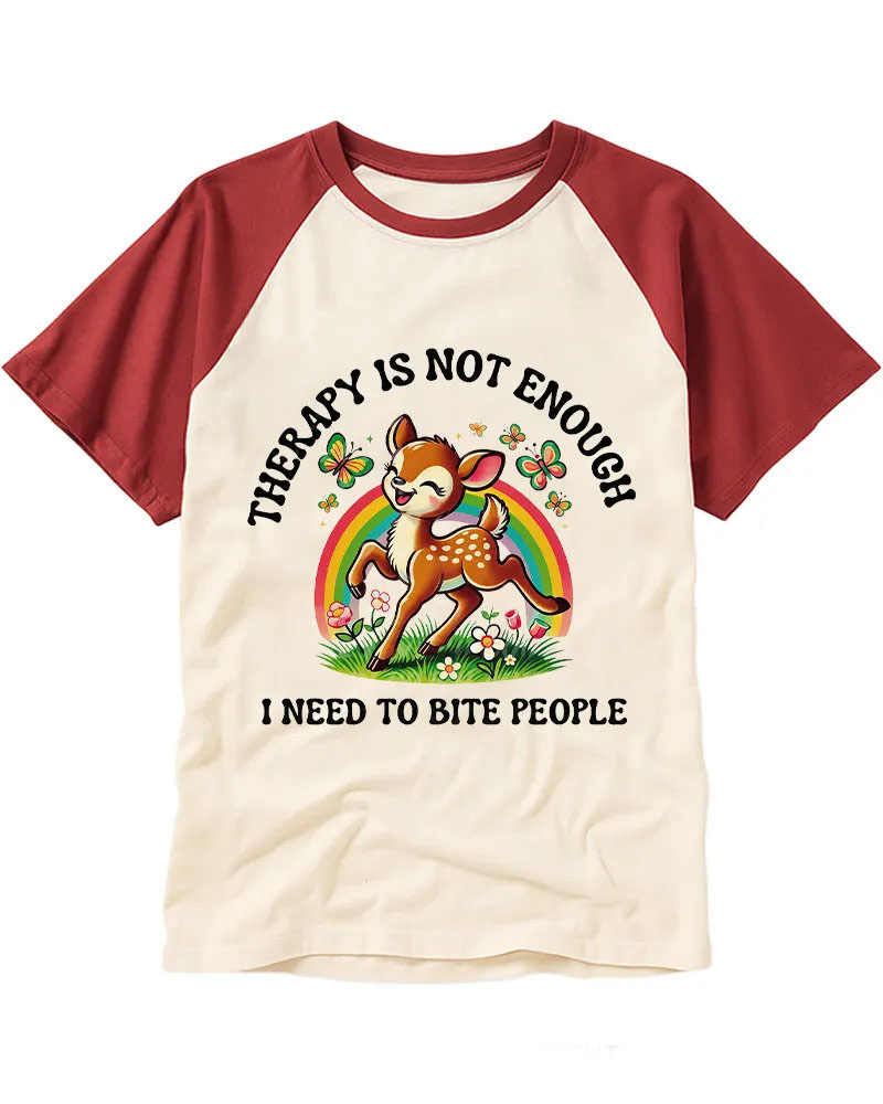 Cute but Unhinged Rainbow Fawn Cotton Baseball Tee