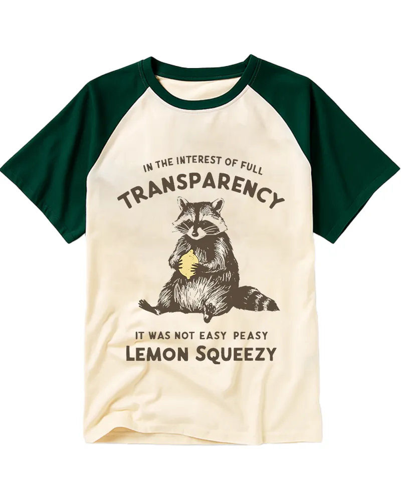 Vintage Funny "Lemon Squeezy" Raccoon Cotton Baseball T-Shirt