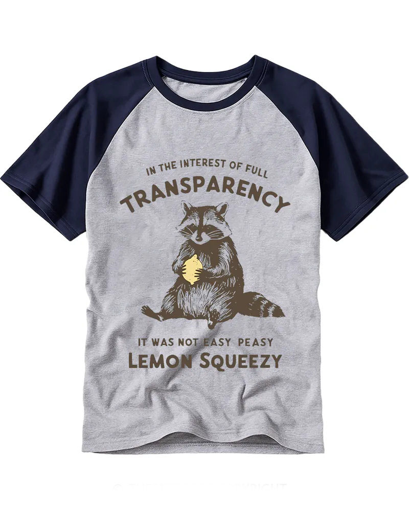 Vintage Funny "Lemon Squeezy" Raccoon Cotton Baseball T-Shirt