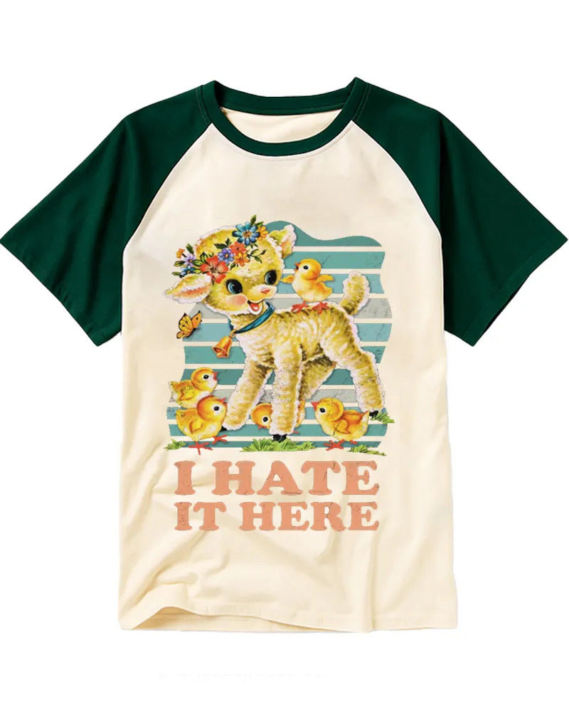 Vintage Retro Kitsch Lamb Graphic Cotton Baseball T-Shirt