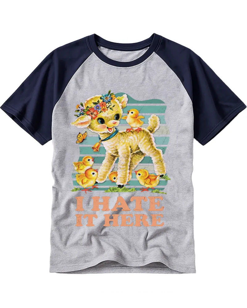 Vintage Retro Kitsch Lamb Graphic Cotton Baseball T-Shirt