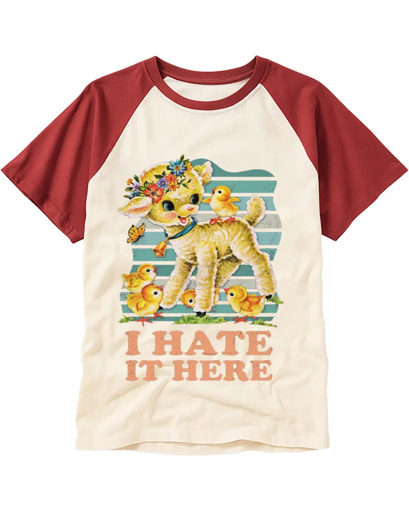 Vintage Retro Kitsch Lamb Graphic Cotton Baseball T-Shirt
