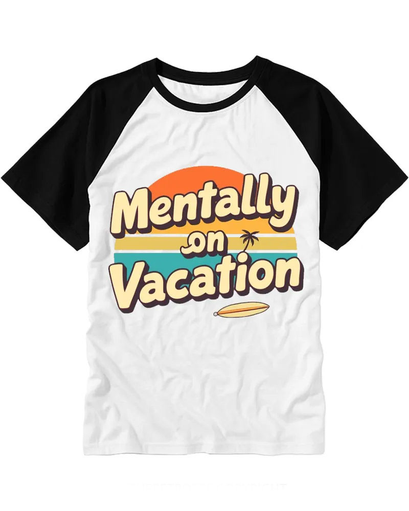 Vintage Tropical Surf Vibe Graphic Raglan Tee
