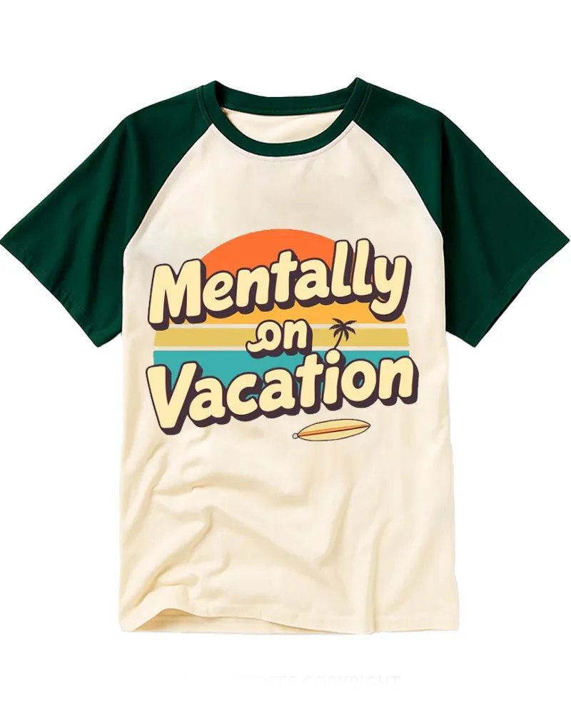 Vintage Tropical Surf Vibe Graphic Raglan Tee