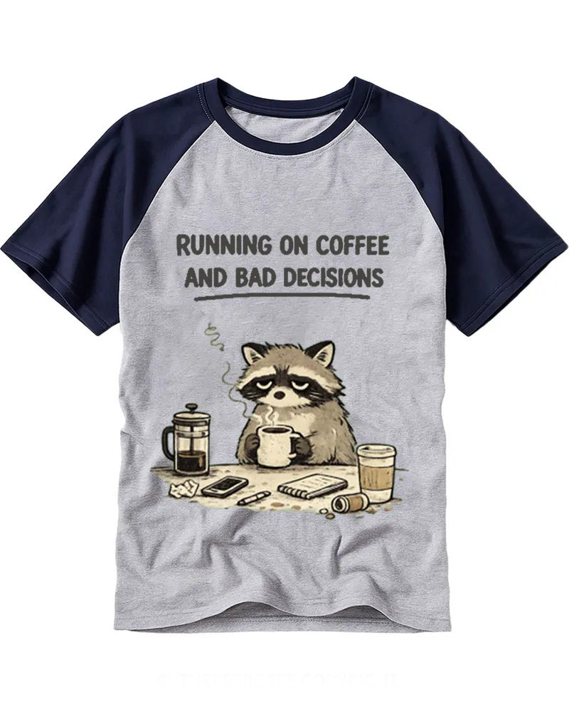 Retro Sleepy Raccoon Coffee Raglan Tee
