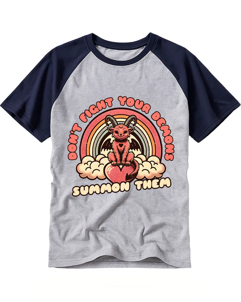 Vintage Pastel Rainbow Devil Graphic Raglan Tee