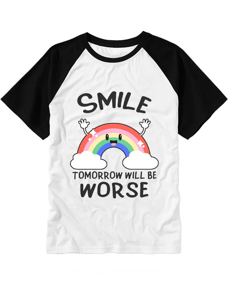 Funny Kawaii Rainbow Graphic Raglan Tee