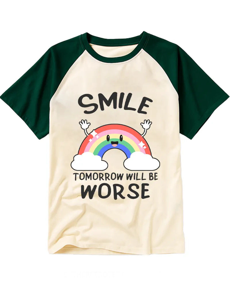 Funny Kawaii Rainbow Graphic Raglan Tee