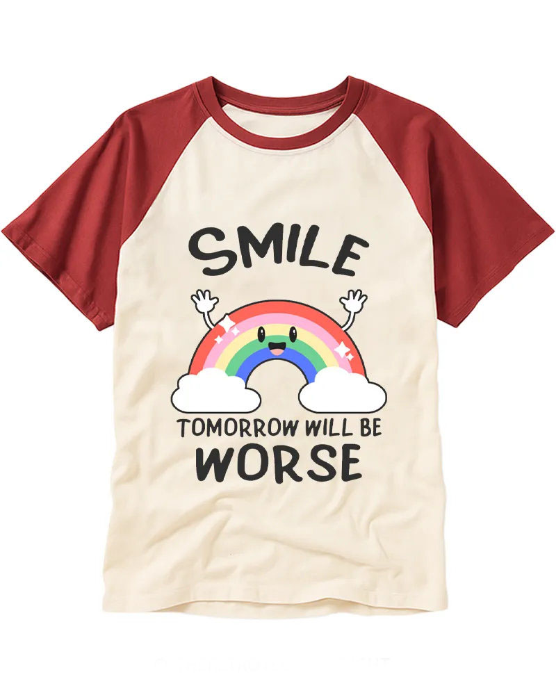 Funny Kawaii Rainbow Graphic Raglan Tee