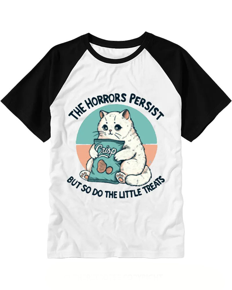 Retro Snack-Loving Cat Cotton Raglan Tee