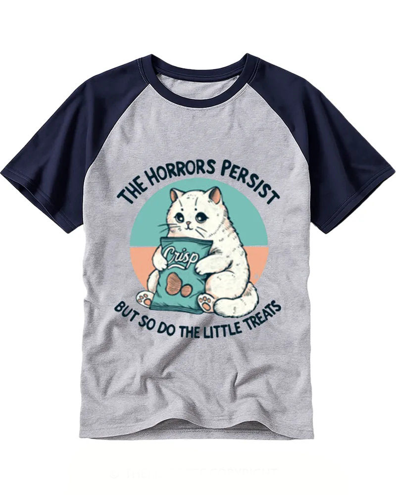 Retro Snack-Loving Cat Cotton Raglan Tee
