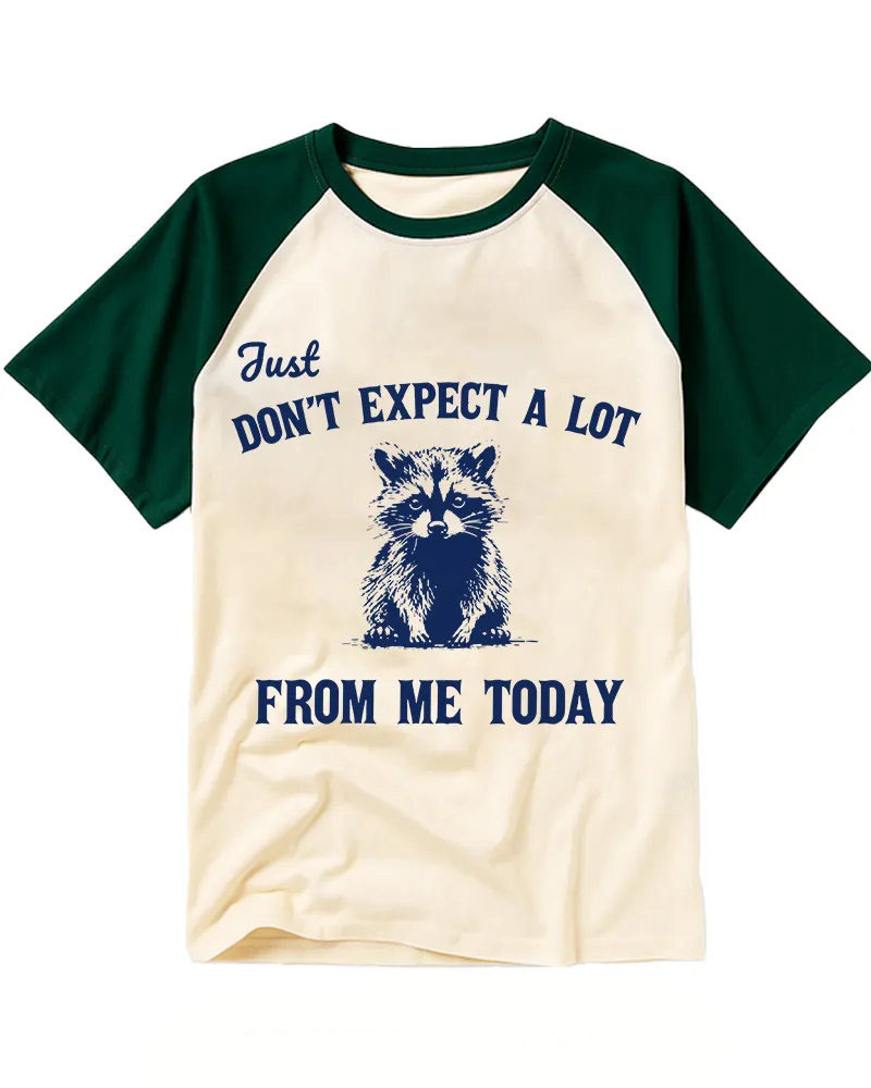 Retro Blue Sketch Raccoon Raglan Tee