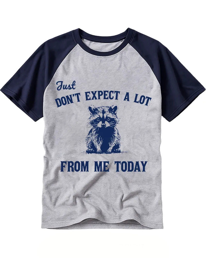 Retro Blue Sketch Raccoon Raglan Tee