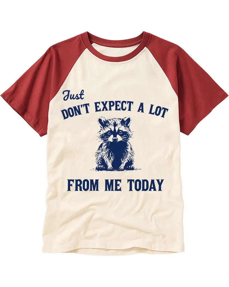 Retro Blue Sketch Raccoon Raglan Tee