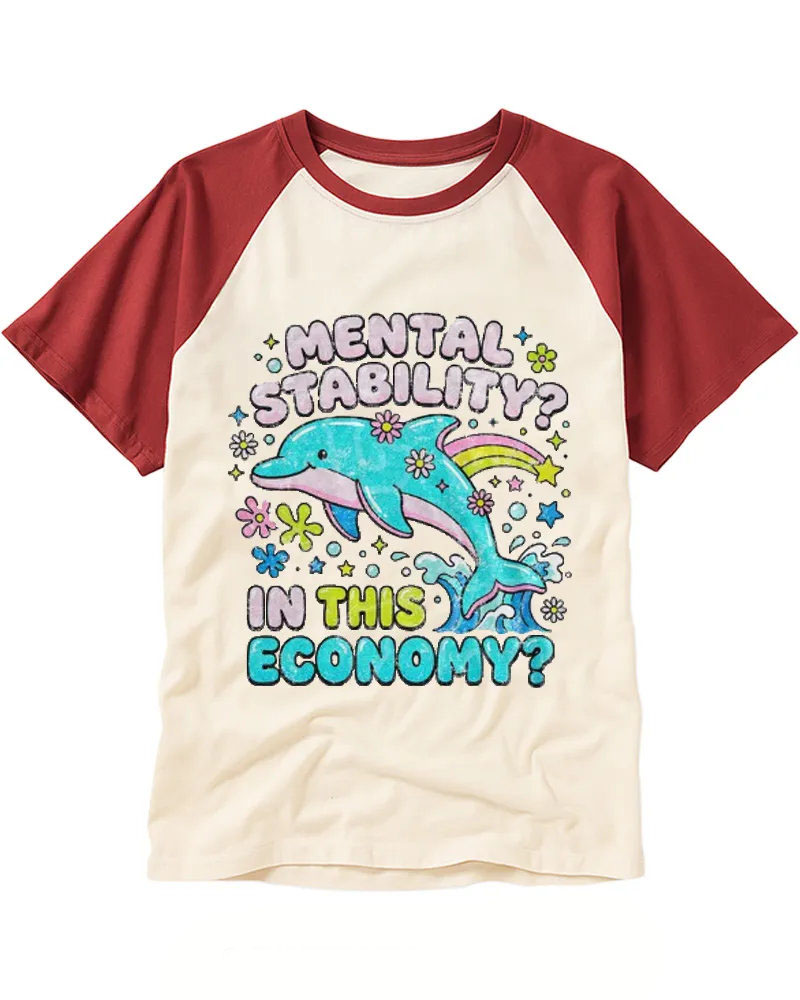 Funny Retro Vibe Dolphin Raglan Tee