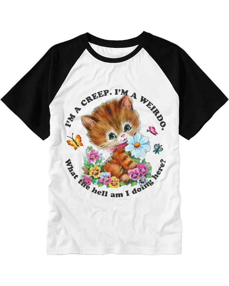 Vintage Cute Kitten Sarcastic Quote Raglan Tee