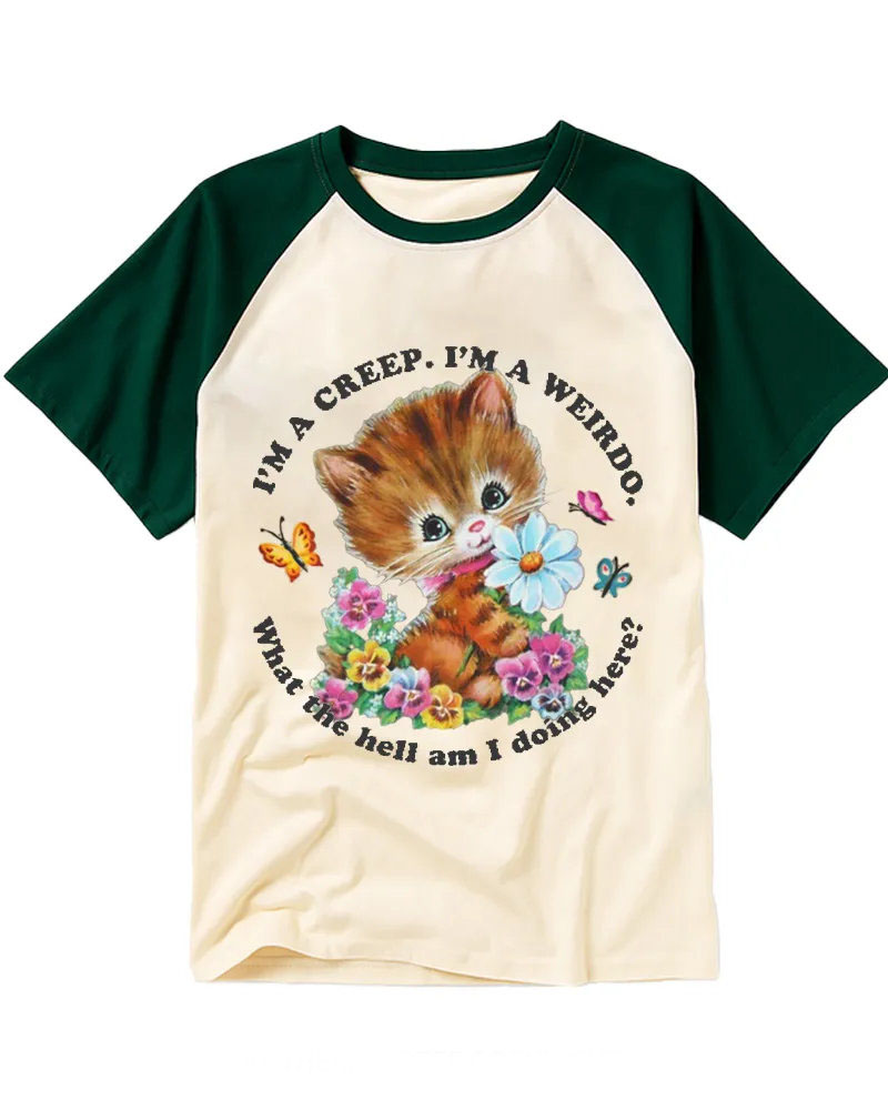 Vintage Cute Kitten Sarcastic Quote Raglan Tee