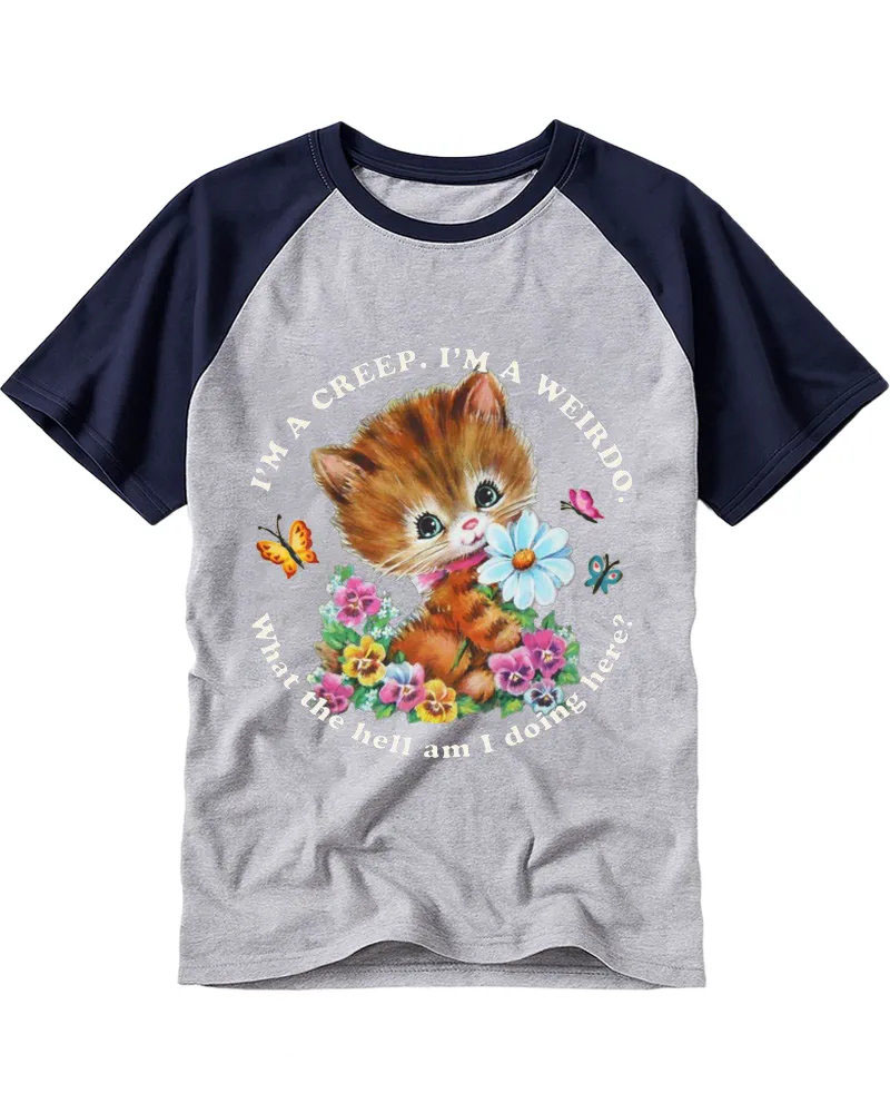 Vintage Cute Kitten Sarcastic Quote Raglan Tee