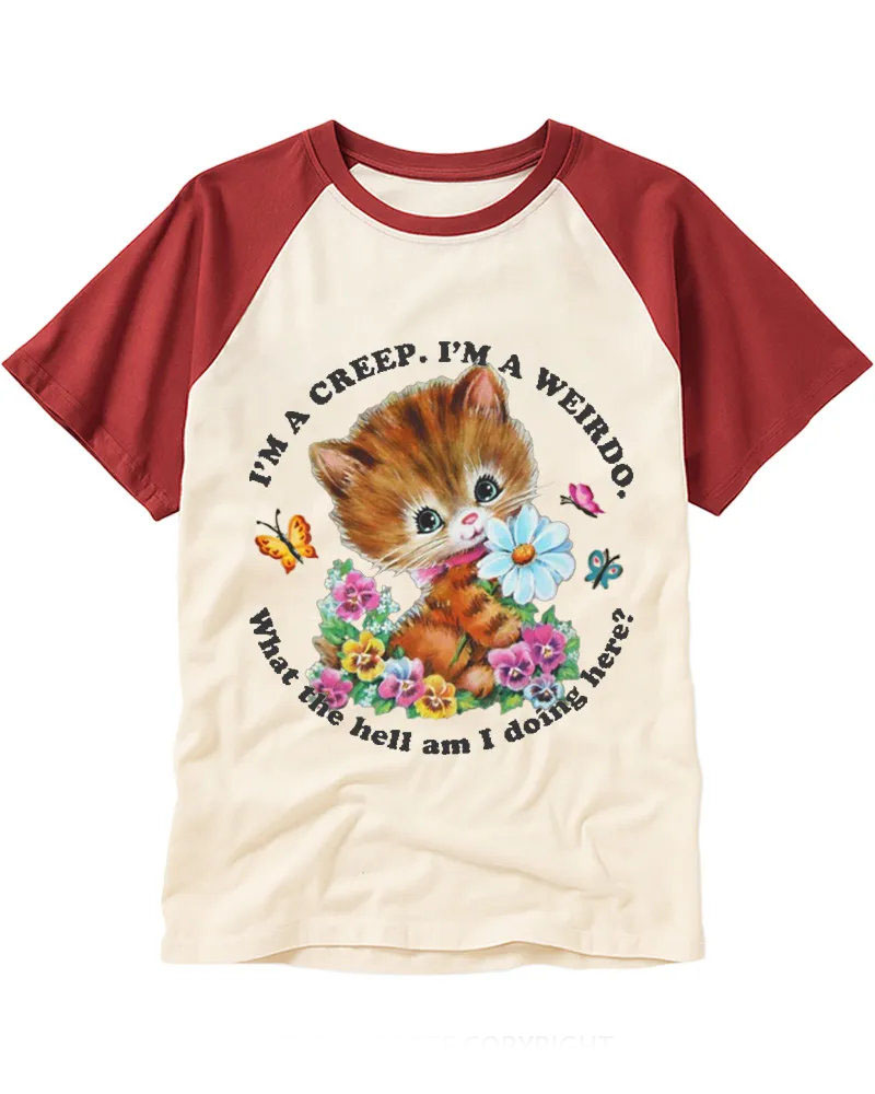 Vintage Cute Kitten Sarcastic Quote Raglan Tee