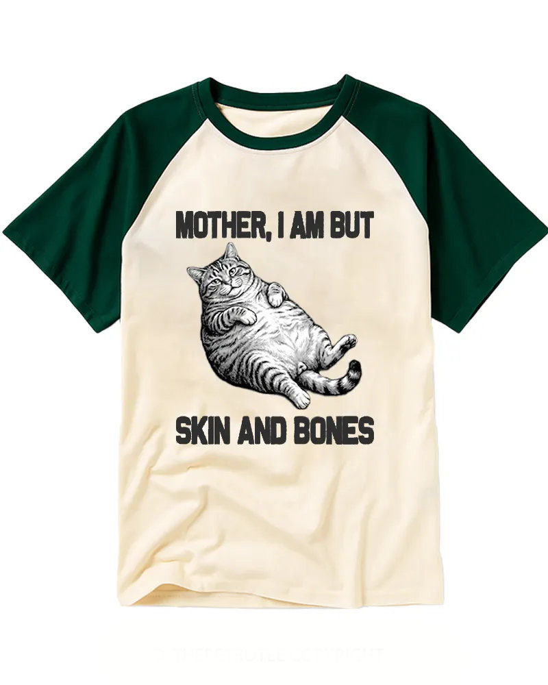 Vintage Black White Fat Cat Print Baseball Tee