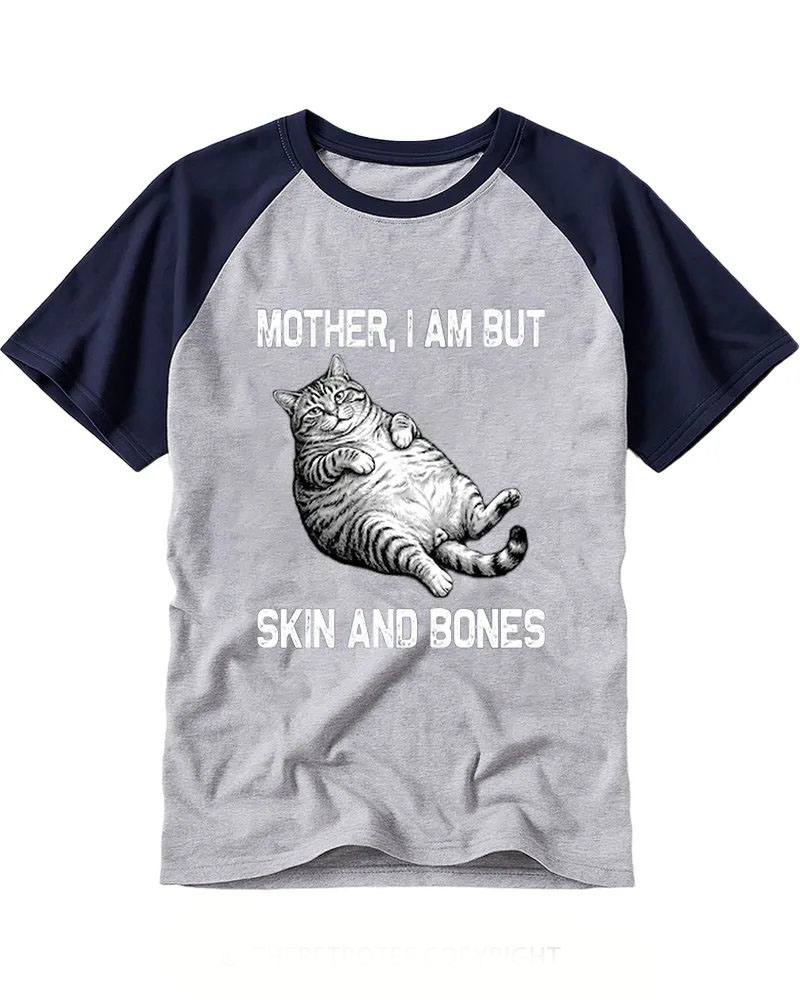 Vintage Black White Fat Cat Print Baseball Tee