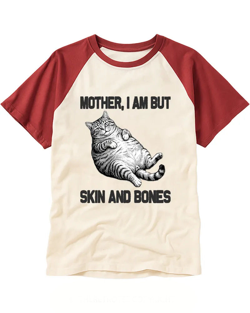 Vintage Black White Fat Cat Print Baseball Tee