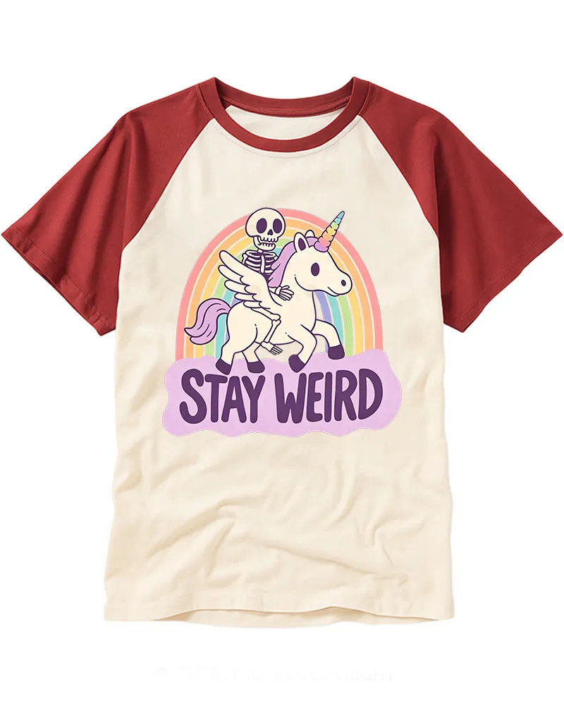 Vintage Skeleton Riding Rainbow Unicorn Cotton Raglan T-Shirt