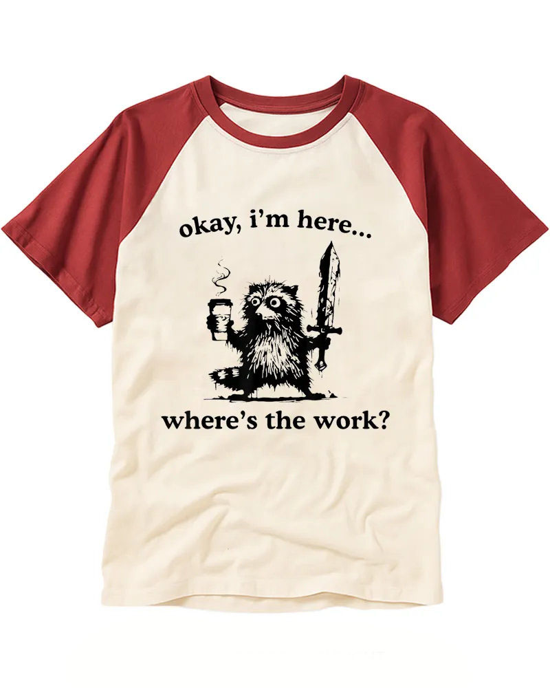 Vintage Grumpy Raccoon Graphic Raglan Tee