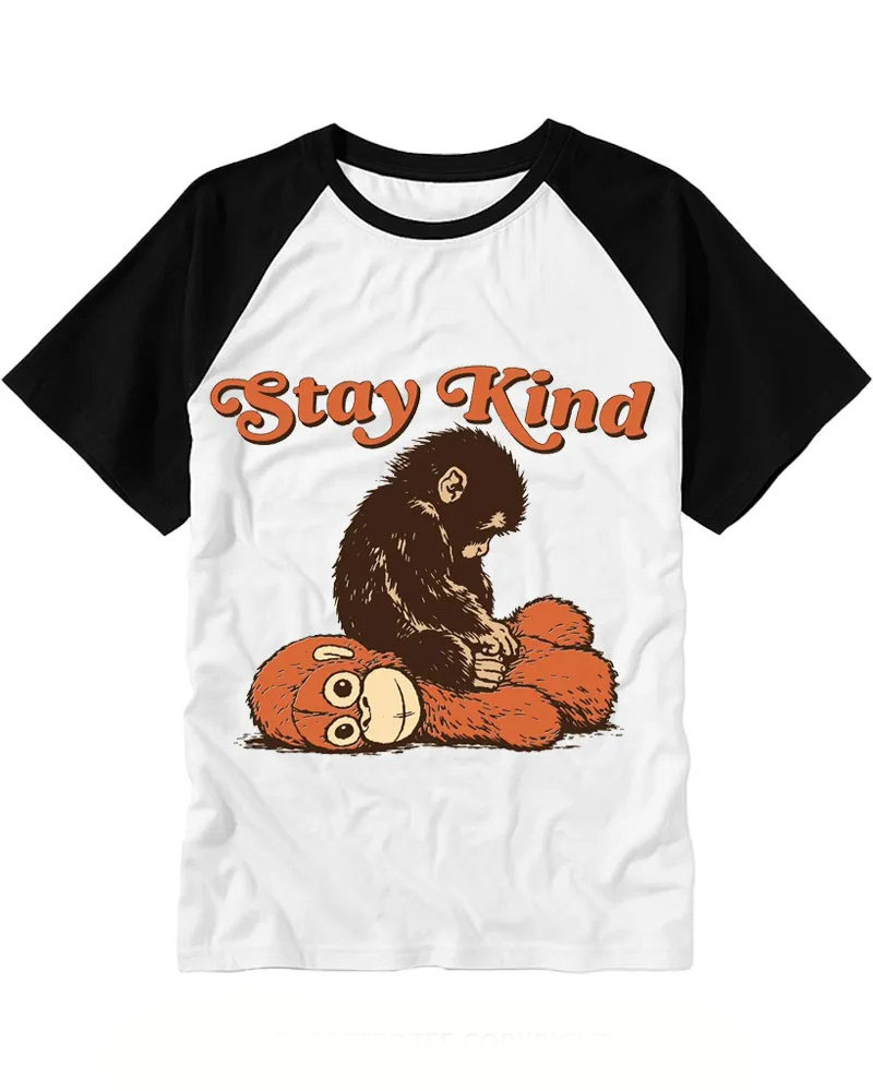 Vintage Contrast Monkey Graphic Raglan Tee