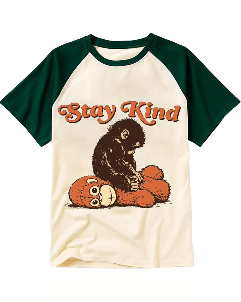 Vintage Contrast Monkey Graphic Raglan Tee