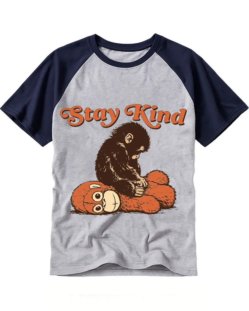 Vintage Contrast Monkey Graphic Raglan Tee