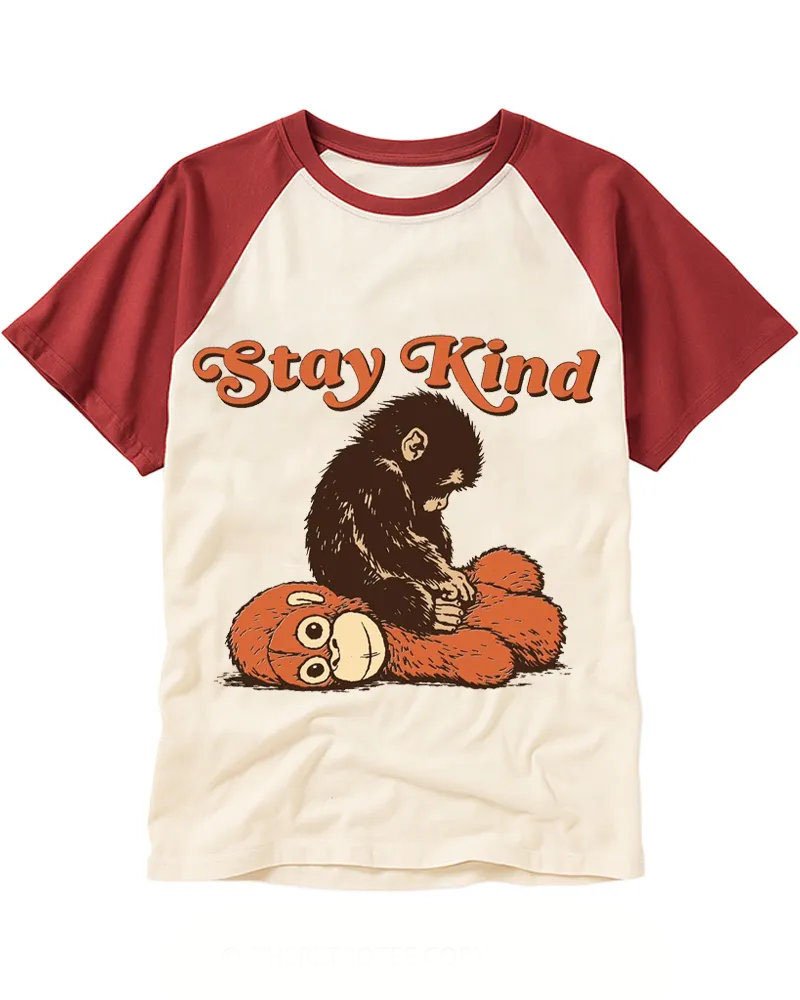 Vintage Contrast Monkey Graphic Raglan Tee