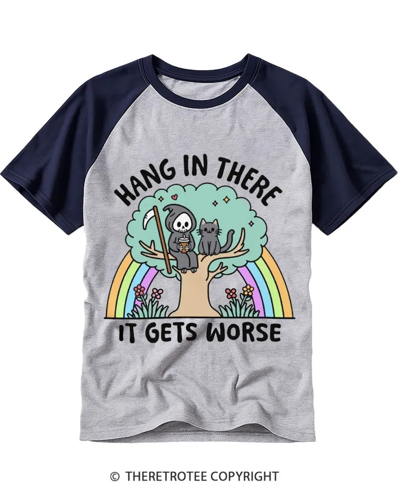Pastel Rainbow Reaper & Cat Slogan Raglan Tee