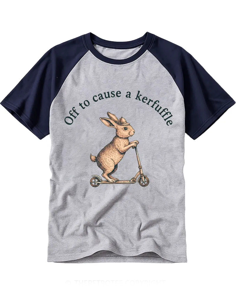 Vintage Illustrated Rabbit Cotton Raglan Shirt
