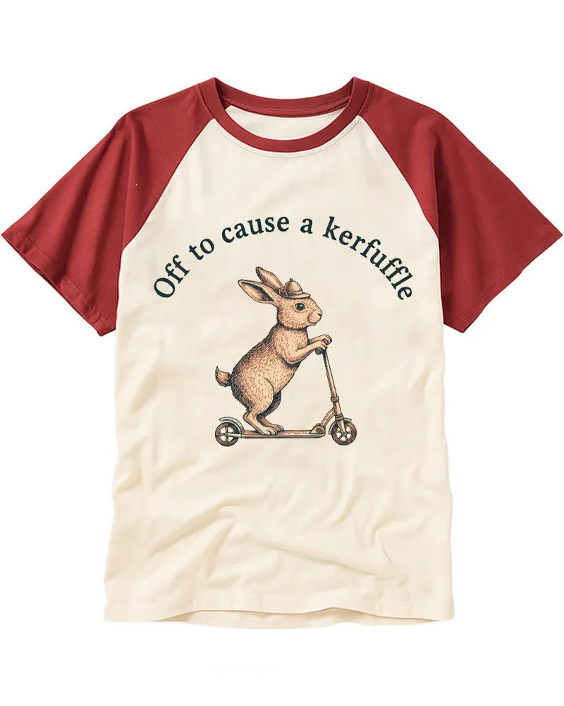 Vintage Illustrated Rabbit Cotton Raglan Shirt