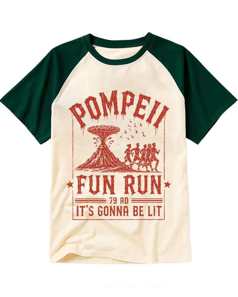 Vintage Pompeii Volcano Graphic Cotton Raglan T-Shirt