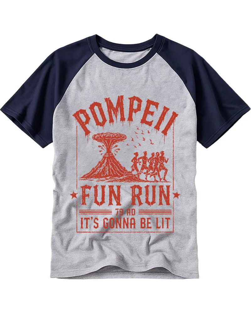Vintage Pompeii Volcano Graphic Cotton Raglan T-Shirt