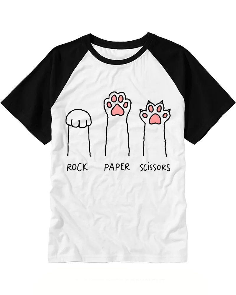 Whimsical Cat Paw Print Graphic Raglan Tee