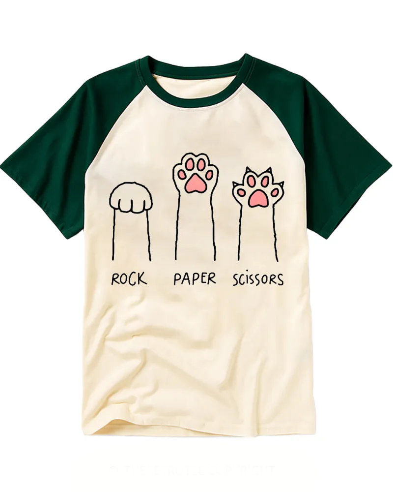 Whimsical Cat Paw Print Graphic Raglan Tee