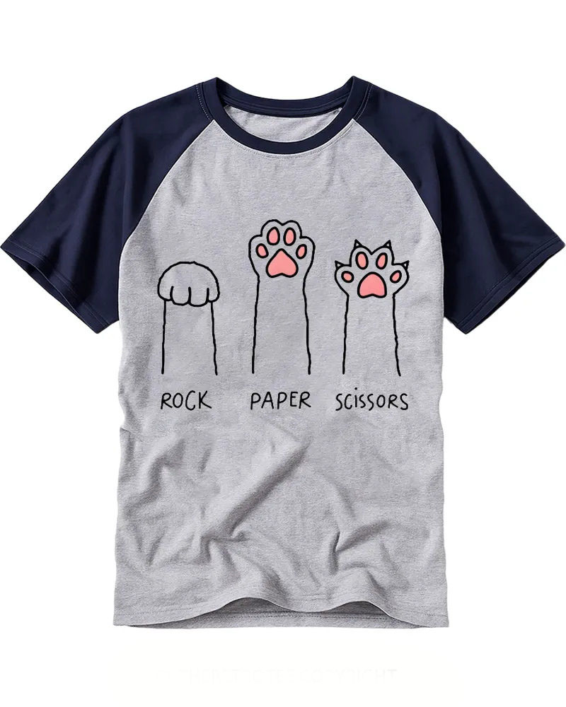 Whimsical Cat Paw Print Graphic Raglan Tee