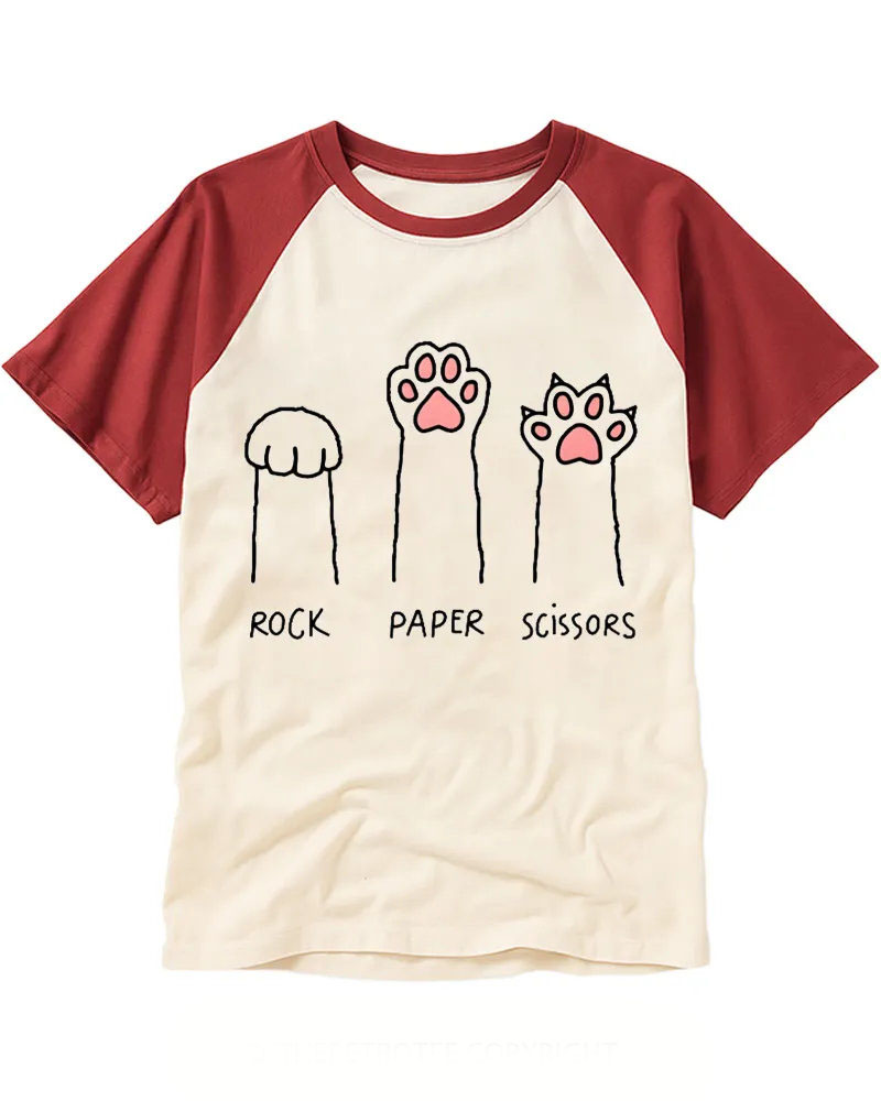 Whimsical Cat Paw Print Graphic Raglan Tee