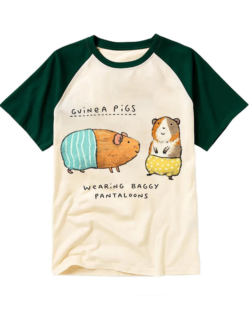 Funny Cartoon Pet Guinea Pig Graphic Raglan T-shirt