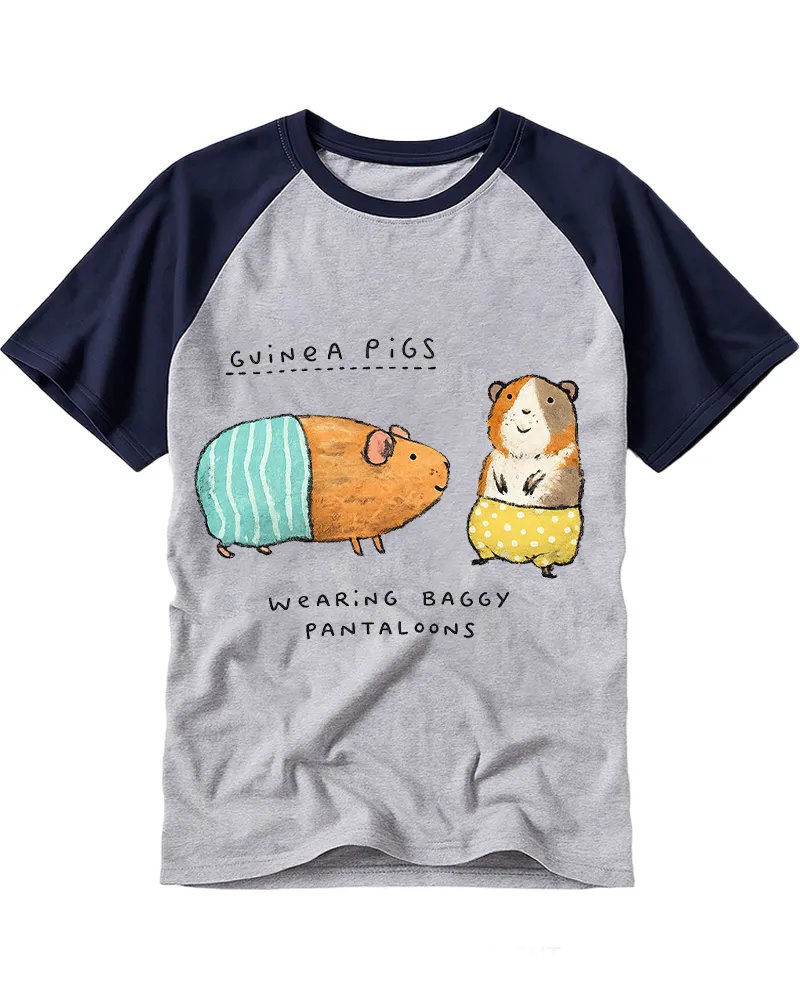 Funny Cartoon Pet Guinea Pig Graphic Raglan T-shirt