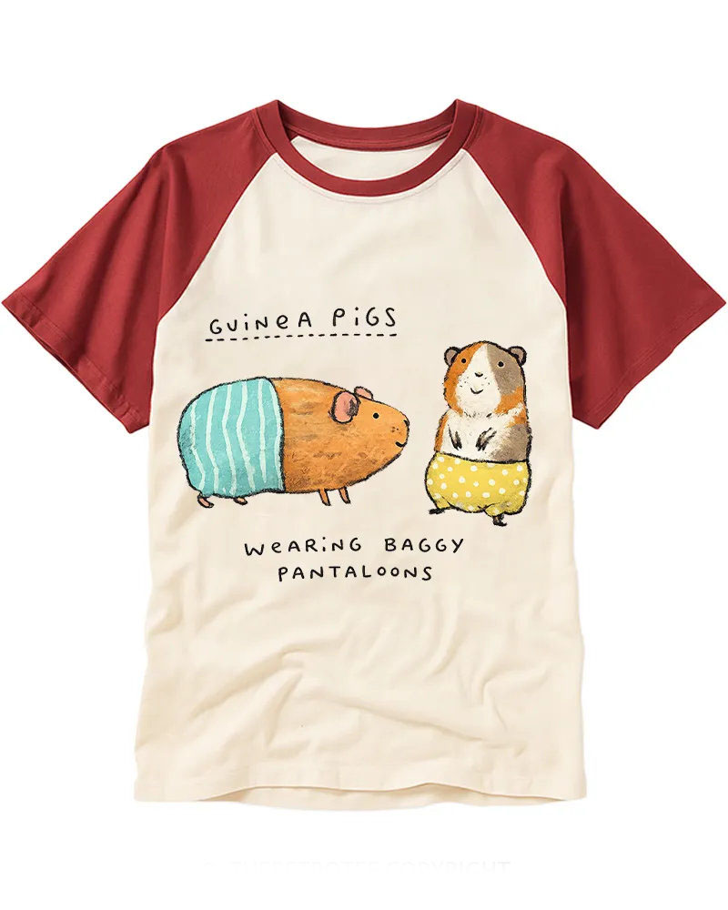 Funny Cartoon Pet Guinea Pig Graphic Raglan T-shirt